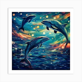 Dolphins In The Night Sky Art Print