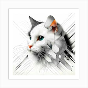 Cat Head - Abstract Line Art Illustration 92 Art Print