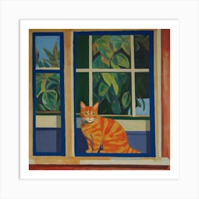 Orange Cat In Window Art Print