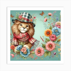 Lion With Flowers Art Print