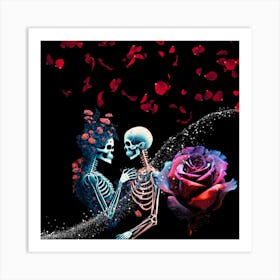 Skeletons And Roses Art Print