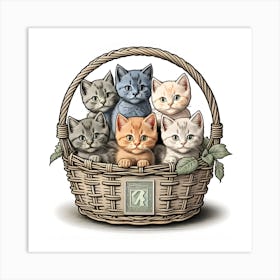 Kittens In A Basket Art Print Art Print