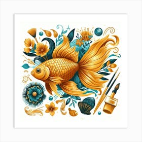 Illustration gold fish 1 Art Print