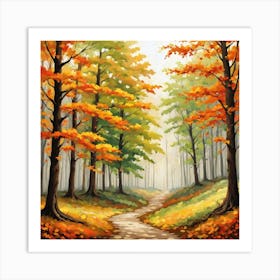 Forest In Autumn In Minimalist Style Square Composition 218 Art Print