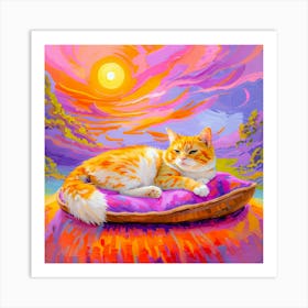 Orange Cat On A Pillow Art Print