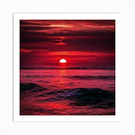 Red Sunset Over The Ocean Art Print