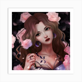 Anime Girl With Roses 1 Art Print