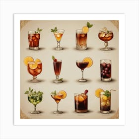 Default Drinks In The Style Of Different Historical Epochs Aes 3 Art Print