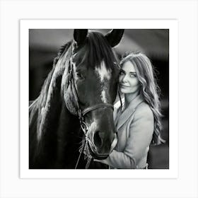 Firefly Timeless Black And White Portrait Of Woman And Stallion 44022 Art Print