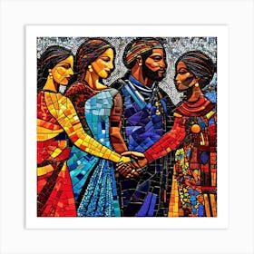 Mosaic Art, An Image Showing A Mosaic Of Different Cultural Symbols And People From Various Backgrounds Holding Art Print