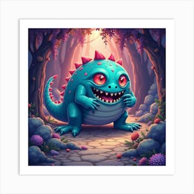 Monster Lurking In A Colorful, Watercolor Enchanted Cave 1 Art Print