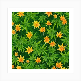 Seamless Pattern With Marijuana Leaves 1 Art Print