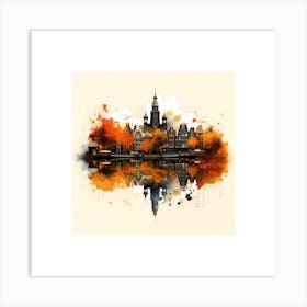 Amsterdam Skyline Autumnal Reflection Ink Splat Effect Art Print