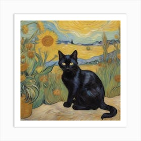 Cat In Sunflower Field Art Print