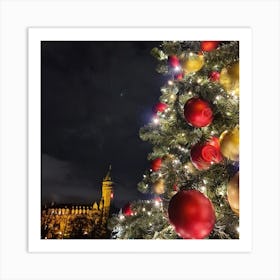 Christmas Tree In Front Of Castle Art Print