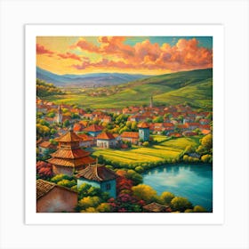 Village At Sunset 1 Art Print