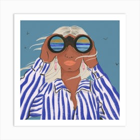 Woman With Binoculars Art Print