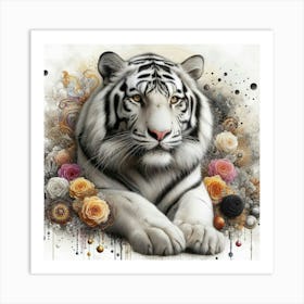Tiger With Roses Art Print