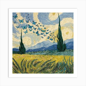 Starry Night With Butterflies 2 Art Print