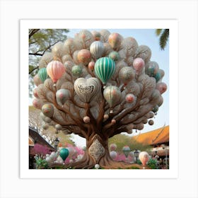 Hot Air Balloon Tree 1 Art Print