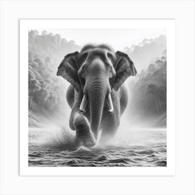 Elephant In The Water 9 Art Print