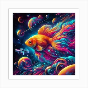 Goldfish Lost In Neon Space 2 Art Print