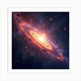 Watercolor Asteroid Belts Circling A Colorful, Glowing Nebula In Space 1 Art Print