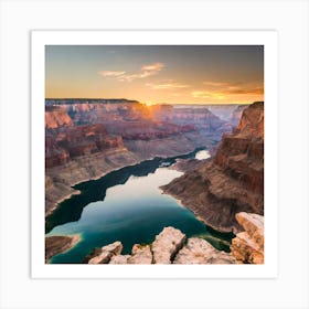 Grand Canyon Landscape Showing Water Pools And Cliffs At Sunset Art Print