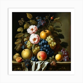 Fruit & Flowers Baroque Style 03 Art Print