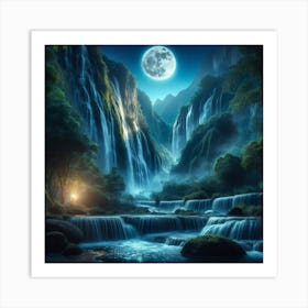 Waterfall At Night 10 Art Print