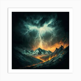 Impressive Lightning Strikes In A Strong Storm Art Print