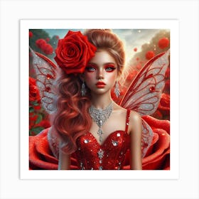 Fairy Girl With Red Roses 1 Art Print