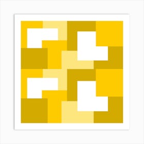 Yellow Abstract Square Tiles Pattern Art Print