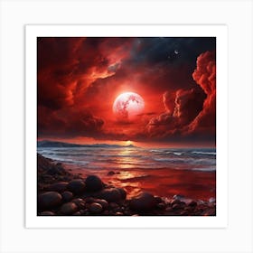 Full Moon Over The Ocean Art Print