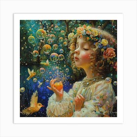 Little Girl With Soap Bubbles 1 Art Print