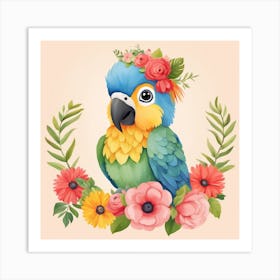 Floral Baby Parrot Nursery Illustration (21) Art Print