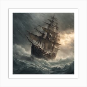 Pirate Ship In Stormy Sea Art Print