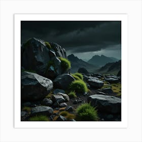 Rocky Landscape With Stormy Sky Art Print