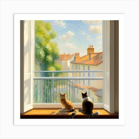 Two Cats Looking Out The Window Art Print