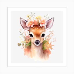 Deer With Flowers 1 Art Print