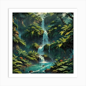 Waterfall In The Jungle 43 Art Print