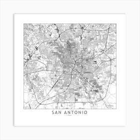 San Antonio White Map Square Art Print