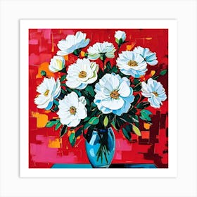 A Pop Art Inspired Painting Of A Bouquet Of White Flowers Using Bold Colors And Contrasting Pattern (6) Art Print