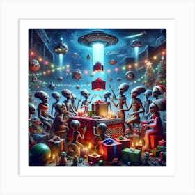 Aliens At Christmas Art Print