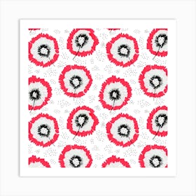 Red Gray Flower Fringes Polka Dot Art Print