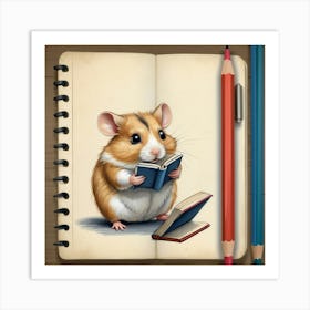 Hamster Reading A Book 3 Art Print