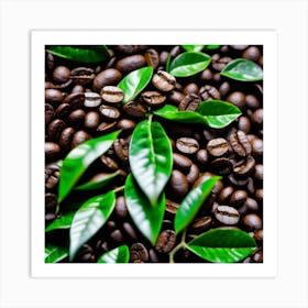 Coffee Beans And Leaves Art Print