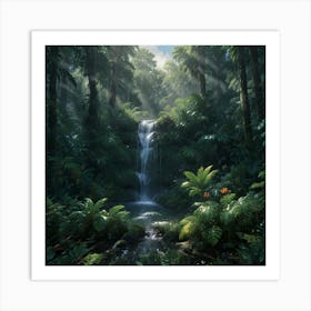 Waterfall In The Jungle 31 Art Print