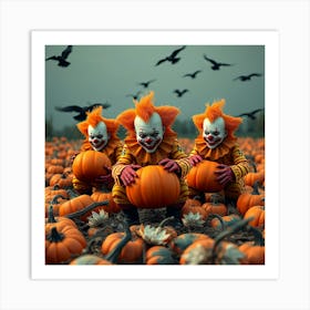 Scary Clowns In Pumkin Field - Diverse Art Illustration 44 Art Print