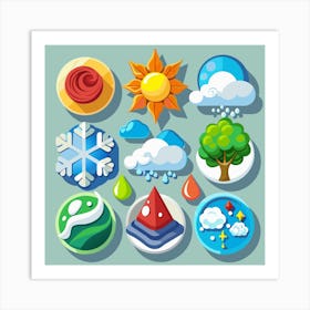 Set Of Weather Icons With Long Shadows Art Print